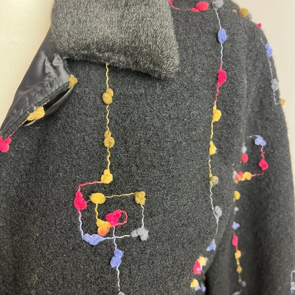 Tsunami Esq Black Wool Blend Embroidered Cropped Jacket Blazer Sz M Art-to-Wear - Picture 8 of 16